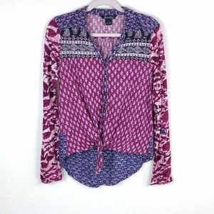 Lucky Brand Long Sleeve Tie Front Button Up Shirt